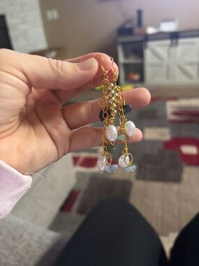 Gold Multicolor Beaded Dangle Earrings - Women Jewelry